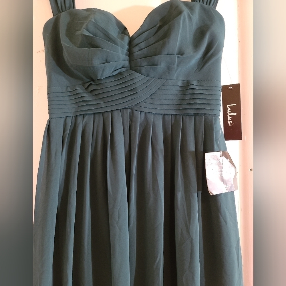 NWT Lulu's Harmonious Love Forest Green Off-the-Shoulder Maxi Dress Small - Picture 8 of 14